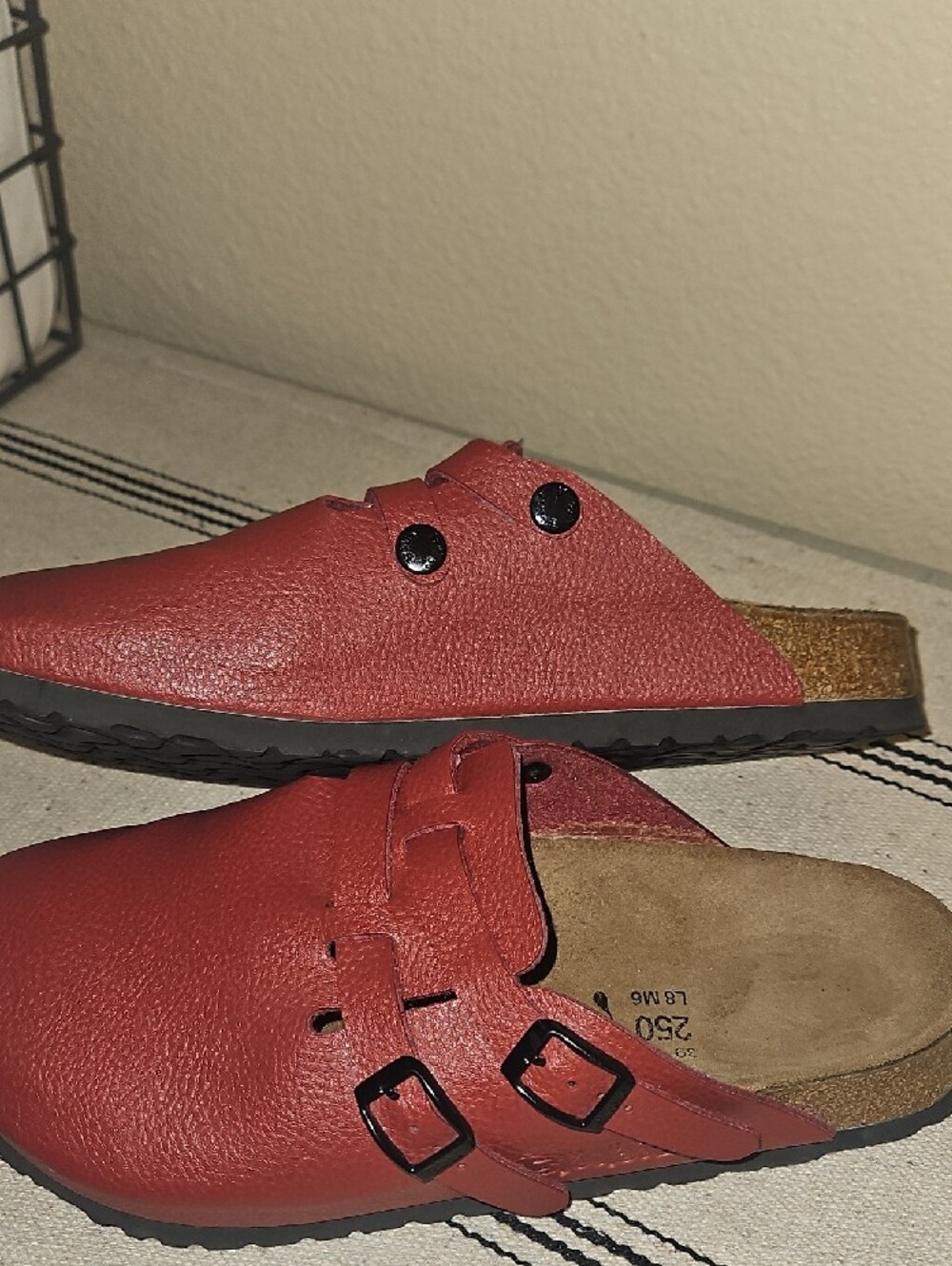 Birkenstock Women's Red Leather Birkis Boston Clogs - Picture 5 of 8